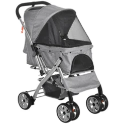 PawHut Travel Pet Stroller For Dogs, Cats, One-Click Fold Jogger Pushchair With Swivel Wheels, Brakes, Basket Storage, Safety Belts, Adjustable Canopy, Zippered Mesh Window Door 13 PawHut Travel Pet Stroller For Dogs, Cats, One-Click Fold Jogger Pushchair With Swivel Wheels, Brakes, Basket Storage, Safety Belts, Adjustable Canopy, Zippered Mesh Window Door -PawHut Store GUEST 012c373d 5fd9 4b95 9a25 e8170e739018