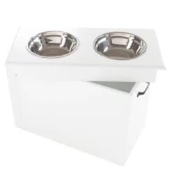 Elevated Dog Bowls With Storage - 16-Inch-Tall Feeding Tray With Hidden Storage Space For Pet Supplies - 50oz Capacity Bowls By PETMAKER (White) -PawHut Store GUEST 014d7d7e 39bf 4fde a5a5 9ea1fde32e75