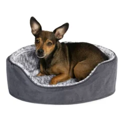 FurHaven Two-Tone Faux Fur & Suede Oval Pet Bed For Dogs & Cats -PawHut Store GUEST 02165ba3 d070 4df6 bf47 91d46d42e4be