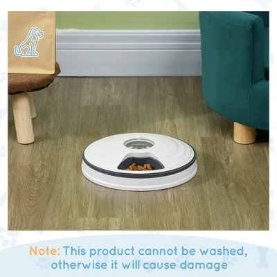 PawHut Battery-Powered Automatic Feeder For Pets With Digital LED Display Timer, 6 Meal Trays For Wet Or Dry Cat Food, Small Dog & Cat Meal Dispenser 4 PawHut Battery-Powered Automatic Feeder For Pets With Digital LED Display Timer, 6 Meal Trays For Wet Or Dry Cat Food, Small Dog & Cat Meal Dispenser - Image 4