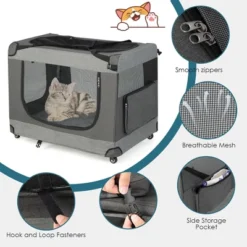 Tangkula Extra Large Portable Folding Cat Soft Crate W/ 4 Lockable Wheels Cat Carrier -PawHut Store GUEST 026efac9 0431 4462 86f6 bc9945dcb18f