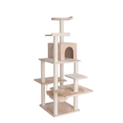 GleePet GP78680621 68-Inch Real Wood Cat Tree In Beige With Five Levels, Hammock, Condo -PawHut Store GUEST 02c3fd57 1882 469e b43e d4934720b03f