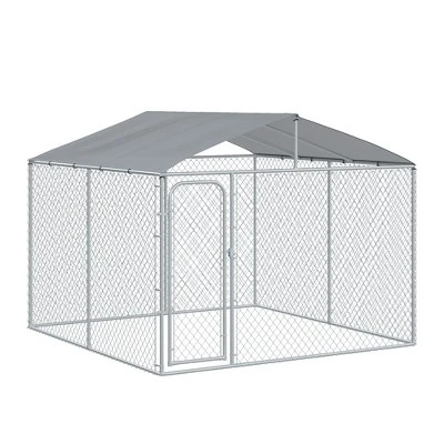 PawHut Outdoor Metal Dog Kennel, Pet Playpen With Steel Lock, Mesh Sidewalls And Cover For Backyard & Patio 6 PawHut Outdoor Metal Dog Kennel, Pet Playpen With Steel Lock, Mesh Sidewalls And Cover For Backyard & Patio - Image 6
