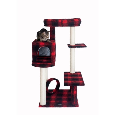 Armarkat B5008 50-Inch Classic Real Wood Cat Tree With Veranda, Bench, Mini Perch, And Spacious Lounger In Scotch Plaid 2 Armarkat B5008 50-Inch Classic Real Wood Cat Tree With Veranda, Bench, Mini Perch, And Spacious Lounger In Scotch Plaid - Image 2