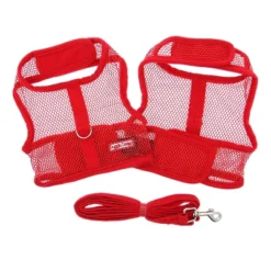 Doggie Design Cool Mesh Dog Netted Harness With Leash - Solid Red