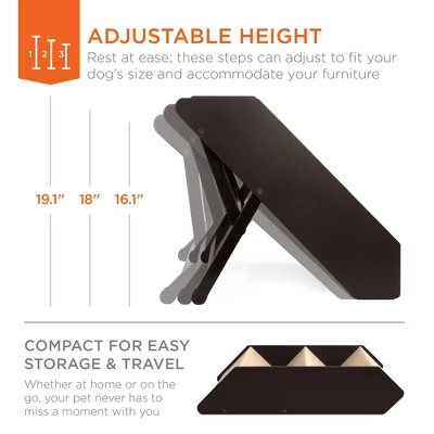 Best Choice Products Foldable Adjustable, Wide Wooden Carpeted Pet Stairs For Injured, Elderly Dog & Cat 2 Best Choice Products Foldable Adjustable, Wide Wooden Carpeted Pet Stairs For Injured, Elderly Dog & Cat - Image 2