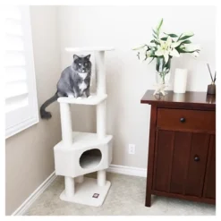 Majestic Pet Bungalow Sherpa Activity Center Cat Scratcher - Cream - 52"