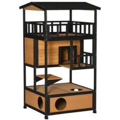 PawHut Wooden Outdoor Cat House, Feral Cat Shelter Kitten Tree With Asphalt Roof, Escape Doors, Condo, Jumping Platform -PawHut Store GUEST 0f1a90ee 84ae 4f35 90e5 02430f5258e1