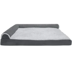 FurHaven Two-Tone Faux Fur & Suede Deluxe Chaise Lounge Orthopedic Sofa Dog Bed