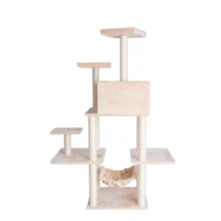 GleePet GP78680621 68-Inch Real Wood Cat Tree In Beige With Five Levels, Hammock, Condo -PawHut Store GUEST 12fc6e7b 9554 4232 8c13 dfa9f7df3ece