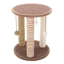 Cat Scratching Post - 3 Scratcher Posts With Carpeted Base Play Area And Perch - Furniture Scratching Deterrent For Indoor Cats By PETMAKER (Brown) -PawHut Store GUEST 1408187d aeec 4af7 9c3e 0f473cbcee6c