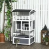 PawHut Wooden Outdoor Cat House, Feral Cat Shelter Kitten Tree With Asphalt Roof, Escape Doors, Condo, Jumping Platform