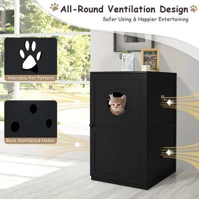 Costway 2-tier Litter Box Enclosure Furniture Hidden Cat House W/ Anti-toppling Device 6 Costway 2-tier Litter Box Enclosure Furniture Hidden Cat House W/ Anti-toppling Device - Image 6