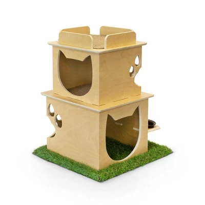 On2Pets Cat Loft With Scratching Post & Feeder Station - Beige 2 On2Pets Cat Loft With Scratching Post & Feeder Station - Beige - Image 2