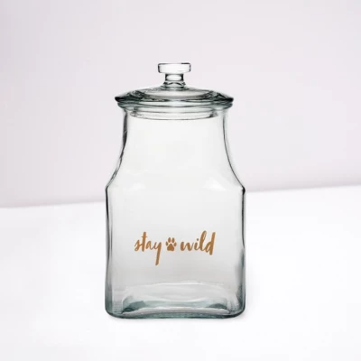 Amici Pet "Stay Wild" Glass Canister Square Jar, Dog And Cat Food Storage Container, Food Safe, Airtight Lid With Handle And Plastic Gasket, 52 Oz. 2 Amici Pet "Stay Wild" Glass Canister Square Jar, Dog And Cat Food Storage Container, Food Safe, Airtight Lid With Handle And Plastic Gasket, 52 Oz. - Image 2