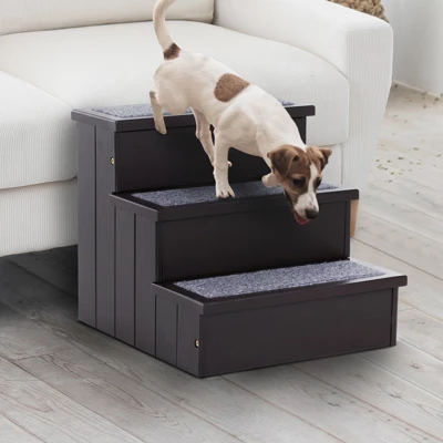 PawHut 3 Step Wooden Carpeted Non Slip Pet Stairs Ramp For Cats And Small Dogs 2 PawHut 3 Step Wooden Carpeted Non Slip Pet Stairs Ramp For Cats And Small Dogs - Image 2