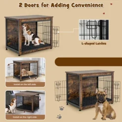 Tangkula Wooden Dog Crate Furniture With Pad Bed Double Doors Dog Kennel End Table -PawHut Store GUEST 1f6df4d7 dcc9 4259 b4b2 7f3ee7f5bcab