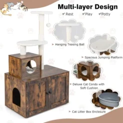 Costway 2-in-1 Wooden Litter Box Enclosure With Cat Tree Hidden Washroom Furniture -PawHut Store GUEST 219262eb c91c 486a b1dc f1ef01e1aad3