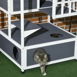 PawHut Wooden Outdoor Cat House, Feral Cat Shelter Kitten Tree With Asphalt Roof, Escape Doors, Condo, Jumping Platform -PawHut Store GUEST 23a2f5d5 d3ca 4a63 97b8 dec3a9e11037