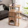 Costway 52'' Modern Cat Tree Tower Multi-level Cat Play Center W/Deluxe Hammock Natural