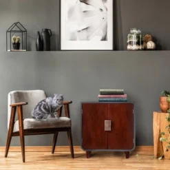 Teamson Pets Dyad Wooden Cat Litter Tray Box Washroom Puppy Toilet Mocha Walnut