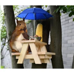 Homarden Squirrel Feeder Table With Umbrella - Blue