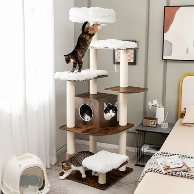 Costway Wooden Cat Tree 71'' 7-Layer Cat Tower With Sisal Scratching Posts Perch & Cushions Brown/Natural 2 Costway Wooden Cat Tree 71'' 7-Layer Cat Tower With Sisal Scratching Posts Perch & Cushions Brown/Natural - Image 2