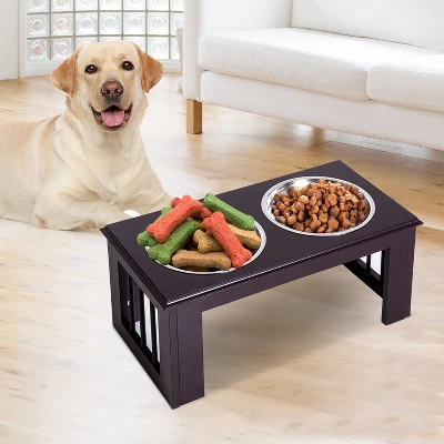 PawHut Durable Wooden Dog Feeding Station With 2 Included Dog Food Bowls And A Non-Slip Base 2 PawHut Durable Wooden Dog Feeding Station With 2 Included Dog Food Bowls And A Non-Slip Base - Image 2