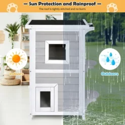 Costway 2-Tier Wooden Cat House Outdoor Kitty Shelter W/ Escape Door Rainproof -PawHut Store GUEST 27f10837 4f61 4936 8a0a 79fb9975169d