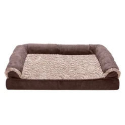 FurHaven Two-Tone Faux Fur & Suede Full Support Sofa Dog Bed