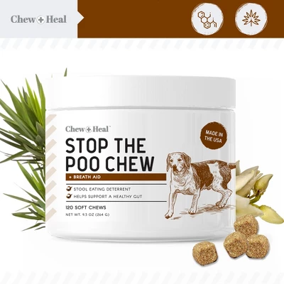 Chew + Heal Stop The Poo Coprophagia Treatment, Dog Supplement, Deters Dogs From Eating Poop - 120 Delicious Chews 1 Chew + Heal Stop The Poo Coprophagia Treatment, Dog Supplement, Deters Dogs From Eating Poop - 120 Delicious Chews