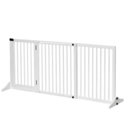 PawHut Adjustable Wooden Pet Gate, Freestanding Dog Fence For Doorway Hall, 3 Panels W/ Safety Barrier Lockable Door, White, 44.5"-65.25"L X 14.25"H -PawHut Store GUEST 28fa64b3 f543 4548 9b05 d289243f4b14