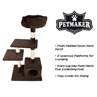 4-Tier Cat Tower - 3 Napping Perches, Cat Condo, 4 Sisal Rope Scratching Posts – Cat Tree For Indoor Cats Or Multiple Cat Homes By PETMAKER (Brown) 2 4-Tier Cat Tower - 3 Napping Perches, Cat Condo, 4 Sisal Rope Scratching Posts – Cat Tree For Indoor Cats Or Multiple Cat Homes By PETMAKER (Brown) - Image 2