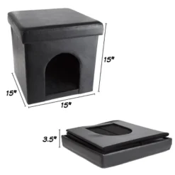 Pet Adobe Multipurpose Pet House Ottoman – 15" X 15" X 15", Black
