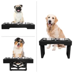 Elevated Dog Bowls Stand - Adjusts To 3 Heights For Small, Medium, And Large Pets - Stainless-Steel Dog Bowls Hold 34oz Each By PETMAKER (Black) -PawHut Store GUEST 2ca154aa 947b 45e2 9a9e fae03fad3206