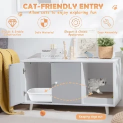 Costway Cat Litter Box Enclosure Cat Washroom Hidden Litter Box Enclosure Grey -PawHut Store GUEST 2cd07b85 ceb8 4961 ade0 ebb2156fc464