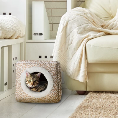 Cat House - Indoor Bed With Removable Foam Cushion - Cat Cave For Puppies, Rabbits, Guinea Pigs, And Other Small Animals By PETMAKER (Animal Print) 1 Cat House - Indoor Bed With Removable Foam Cushion - Cat Cave For Puppies, Rabbits, Guinea Pigs, And Other Small Animals By PETMAKER (Animal Print)