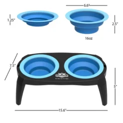 Elevated Pet Bowls With Nonslip Stand For Dogs And Cats - Removable And Collapsible Silicone Feeder For Food And Water - 16oz Each By PETMAKER (Blue)
