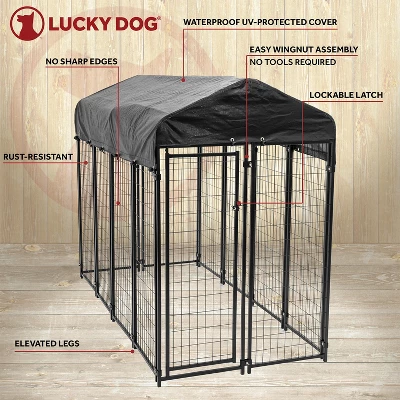 Lucky Dog 8' X 4' X 6' Uptown Large Outdoor Kennel Secure Welded Wire Fenced Playpen Crate With Waterproof Cover For Medium Or Large Dogs, Black 3 Lucky Dog 8' X 4' X 6' Uptown Large Outdoor Kennel Secure Welded Wire Fenced Playpen Crate With Waterproof Cover For Medium Or Large Dogs, Black - Image 3