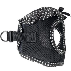 Doggie Design American River Choke Free Dog Polka Dot Ruffle Harness-Black And White
