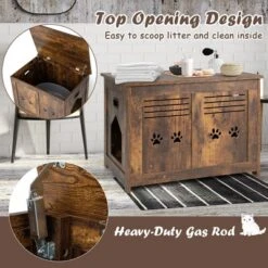 Tangkula Wooden Cat Litter Box Enclosure Flip-Top Hidden Washroom Bench W/ Side Entrance -PawHut Store GUEST 30e7c2a8 f46a 4ed1 993f 28ad24ad33f9