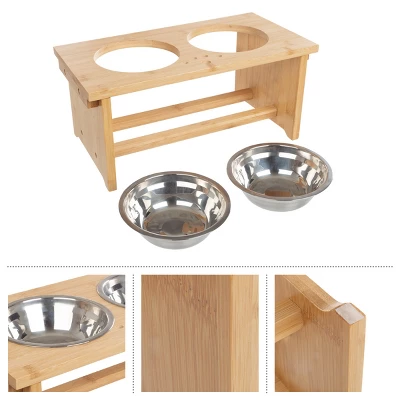 Elevated Dog Bowls With Stand - 7-Inch Nonslip Bamboo Dog Feeder With 2 Stainless-Steel Dog Bowls - Hold 20oz Each And Dishwasher Safe By PETMAKER 1 Elevated Dog Bowls With Stand - 7-Inch Nonslip Bamboo Dog Feeder With 2 Stainless-Steel Dog Bowls - Hold 20oz Each And Dishwasher Safe By PETMAKER