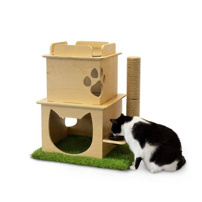 On2Pets Cat Loft With Scratching Post & Feeder Station - Beige 1 On2Pets Cat Loft With Scratching Post & Feeder Station - Beige