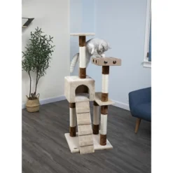 Go Pet Club 52" IQ Busy Box Cat Condo With Sisal Covered Scratching Posts SF058 - Beige
