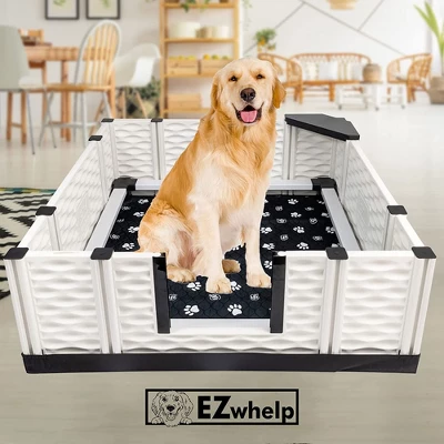 EZwhelp EZclassic 38" X 38" Modular Puppy Dog Whelping Box Playpen With Safety Rails, Washable Pee Pad, And Liner For Small Dogs, Black Pawprint Pad 4 EZwhelp EZclassic 38" X 38" Modular Puppy Dog Whelping Box Playpen With Safety Rails, Washable Pee Pad, And Liner For Small Dogs, Black Pawprint Pad - Image 4