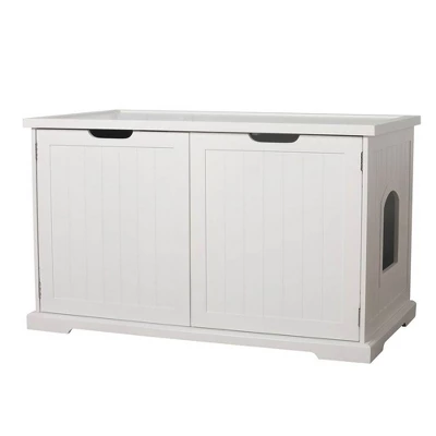 Merry Pet Cat Washroom Storage Bench Furniture With Dual Doors & Removable Partition Wall For Hidden Litter Box Enclosure, White (2 Pack) 3 Merry Pet Cat Washroom Storage Bench Furniture With Dual Doors & Removable Partition Wall For Hidden Litter Box Enclosure, White (2 Pack) - Image 3