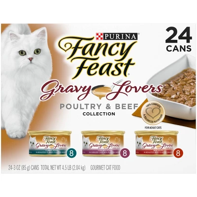 Purina Fancy Feast Gravy Lovers Poultry With Chicken And Turkey & Beef Collection Gourmet Wet Cat Food - 3oz/24ct Variety Pack 1 Purina Fancy Feast Gravy Lovers Poultry With Chicken And Turkey & Beef Collection Gourmet Wet Cat Food - 3oz/24ct Variety Pack