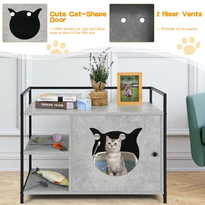Costway Cat Litter Box Enclosure Hidden Litter Furniture Cabinet W/ 2-Tier Storage Shelf 4 Costway Cat Litter Box Enclosure Hidden Litter Furniture Cabinet W/ 2-Tier Storage Shelf - Image 4
