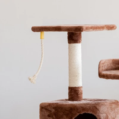 IRIS USA 3-Tier Plush Cat Tree With Hiding Place And Sisal Covered Rungs And Posts, Brown 3 IRIS USA 3-Tier Plush Cat Tree With Hiding Place And Sisal Covered Rungs And Posts, Brown - Image 3