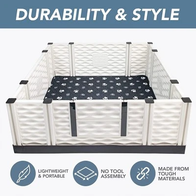 EZwhelp EZclassic 38" X 38" Modular Puppy Dog Whelping Box Playpen With Safety Rails, Washable Pee Pad, And Liner For Small Dogs, Black Pawprint Pad 2 EZwhelp EZclassic 38" X 38" Modular Puppy Dog Whelping Box Playpen With Safety Rails, Washable Pee Pad, And Liner For Small Dogs, Black Pawprint Pad - Image 2